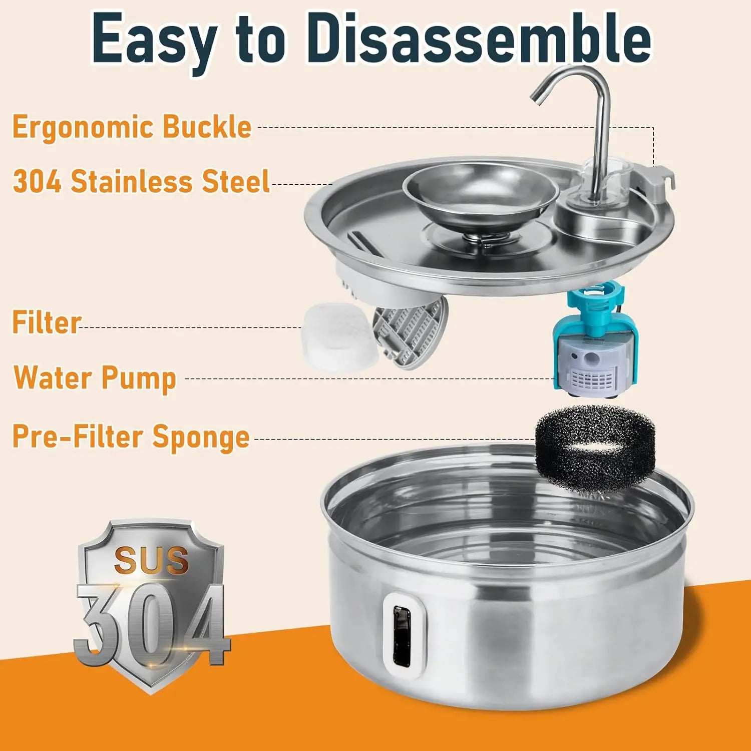 Stainless Steel Water Fountain for Cats and Dogs, Automatic Bowl with Water Level Window, 3.2L Pet Fountain