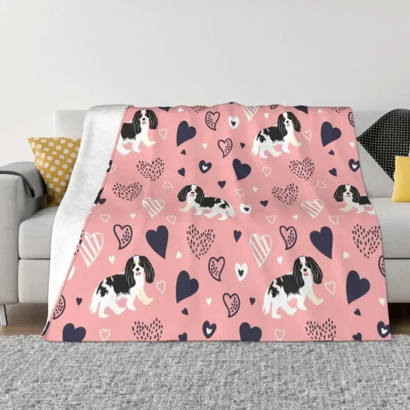 Cavalier King Charles Spaniel Blankets Flannel Winter Floral Bouquet Cute Dog Lover Breed Pet Portrait Throw Blanket For Bedroom