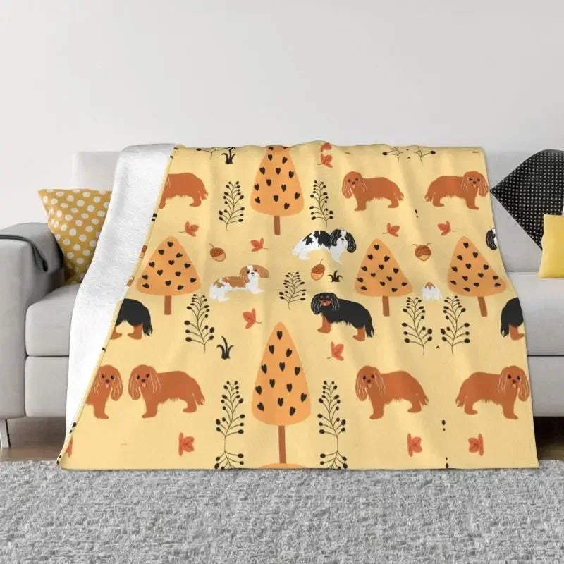 Cavalier King Charles Spaniel Blankets Flannel Winter Floral Bouquet Cute Dog Lover Breed Pet Portrait Throw Blanket For Bedroom