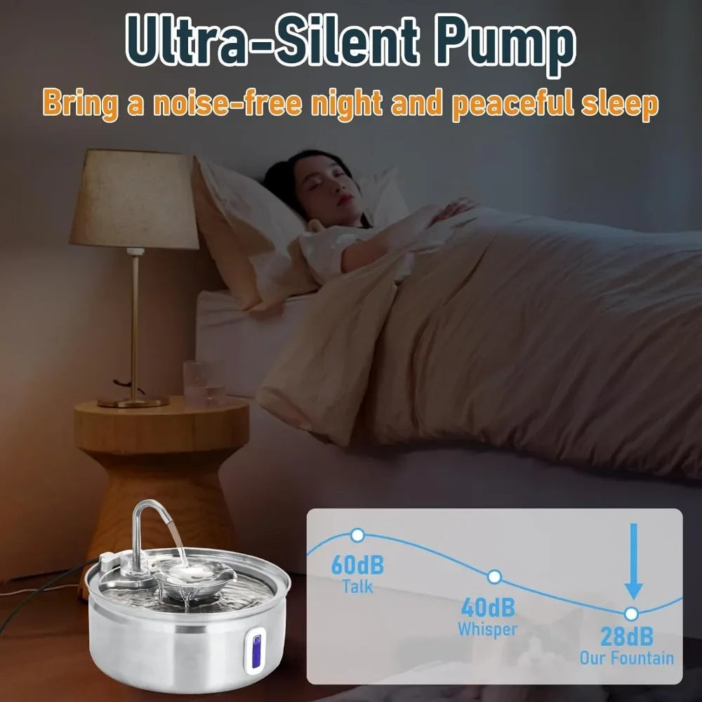 Stainless Steel Water Fountain for Cats and Dogs, Automatic Bowl with Water Level Window, 3.2L Pet Fountain