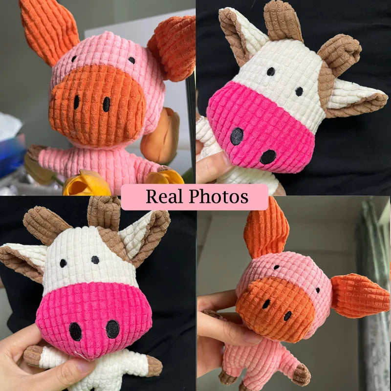Cavalier King Charles Spaniel Plush Toy Set - Cow & Pig Squeaky Toys for Small Dogs