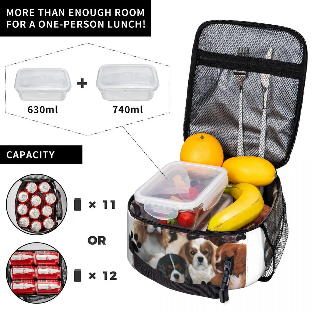 Cavalier King Charles Spaniel Portable Lunch Box Leakproof Family Group Dog Lover Thermal Cooler Food Insulated Lunch Bag Kids
