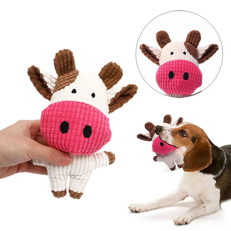 Cavalier King Charles Spaniel Plush Toy Set - Cow & Pig Squeaky Toys for Small Dogs