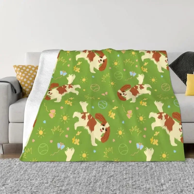 Cavalier King Charles Spaniel Blankets Flannel Winter Floral Bouquet Cute Dog Lover Breed Pet Portrait Throw Blanket For Bedroom