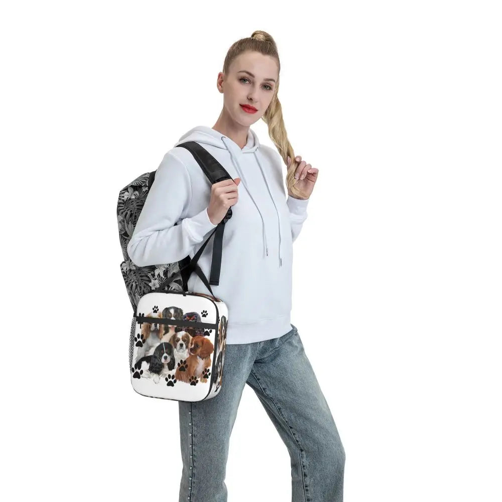 Cavalier King Charles Spaniel Portable Lunch Box Leakproof Family Group Dog Lover Thermal Cooler Food Insulated Lunch Bag Kids