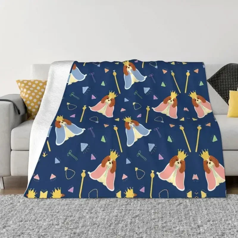 Cavalier King Charles Spaniel Blankets Flannel Winter Floral Bouquet Cute Dog Lover Breed Pet Portrait Throw Blanket For Bedroom