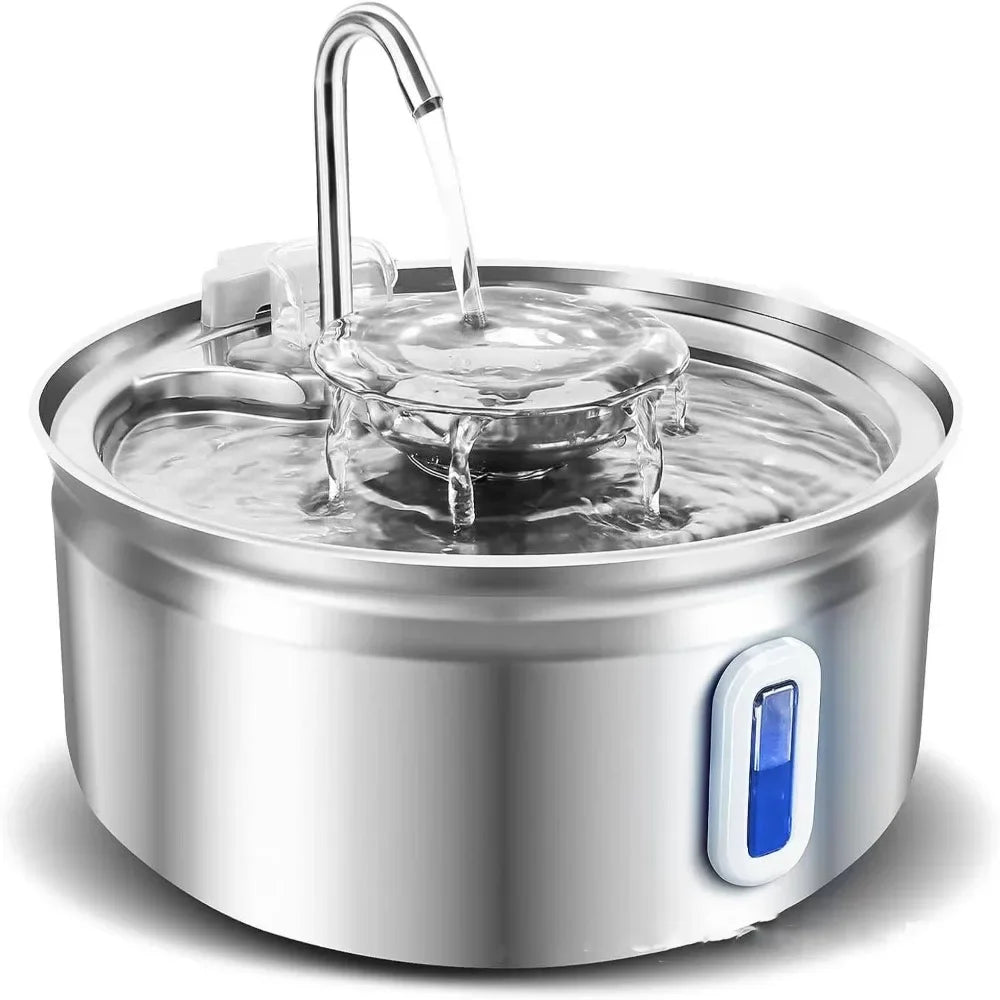 Stainless Steel Water Fountain for Cats and Dogs, Automatic Bowl with Water Level Window, 3.2L Pet Fountain
