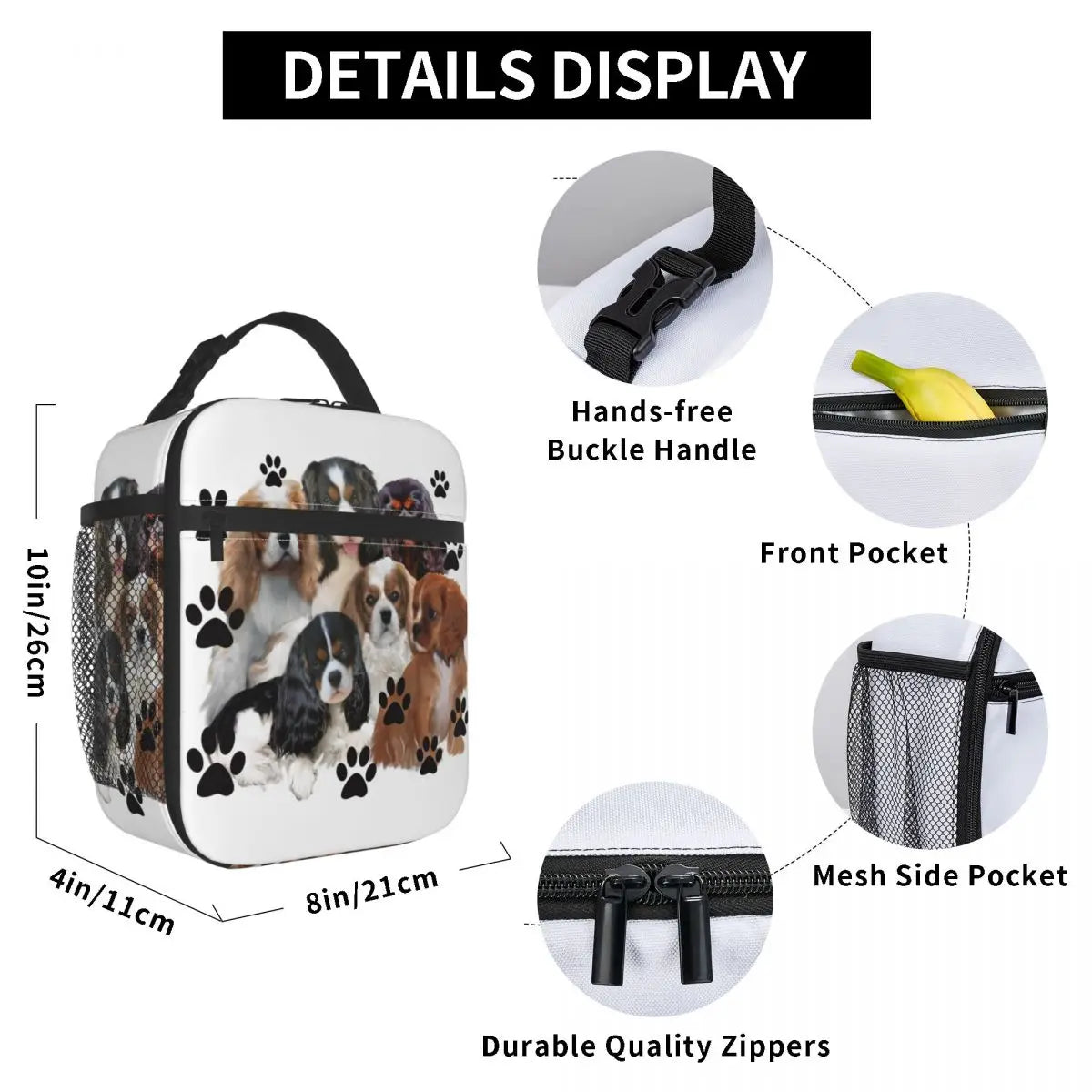 Cavalier King Charles Spaniel Portable Lunch Box Leakproof Family Group Dog Lover Thermal Cooler Food Insulated Lunch Bag Kids