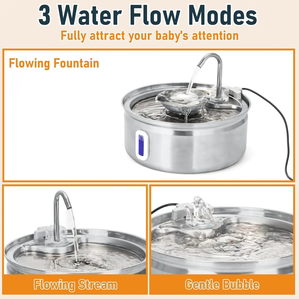 Stainless Steel Water Fountain for Cats and Dogs, Automatic Bowl with Water Level Window, 3.2L Pet Fountain